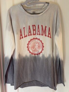 University of Alabama Women’s Long Sleeve Shirt - White to Gray Dip Dye